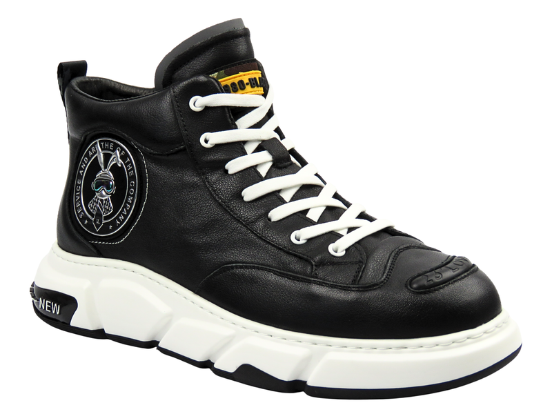 Skórzane sneakersy męskie za kostkę - JOHN DOUBARE 23Q9217, czarne