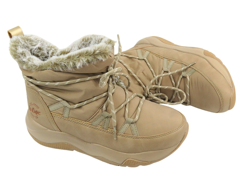 Trapery, śniegowce damskie sportowe - LCJ-24-03-3062L, beżowe