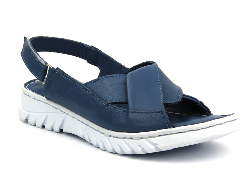 Skórzane sandały damskie na rzep - Potocki 24-84300, niebieskie