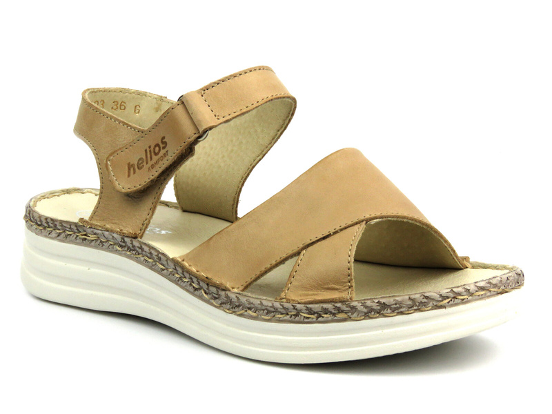 Skórzane sandały damskie ze skrzyżowanymi paskami - HELIOS Komfort 123, jasnobeżowe