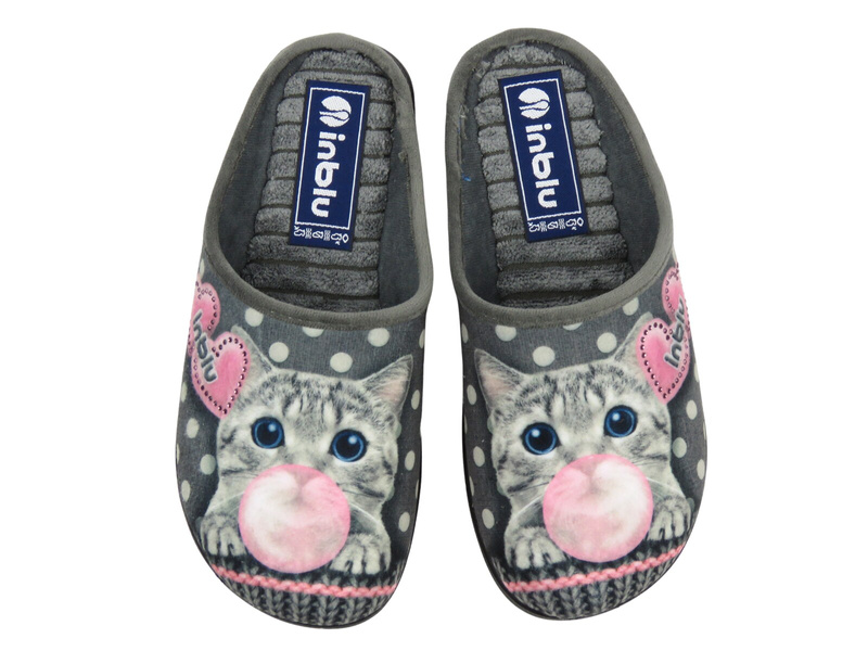 Kapcie damskie z kotkiem szare Inblu EC-93