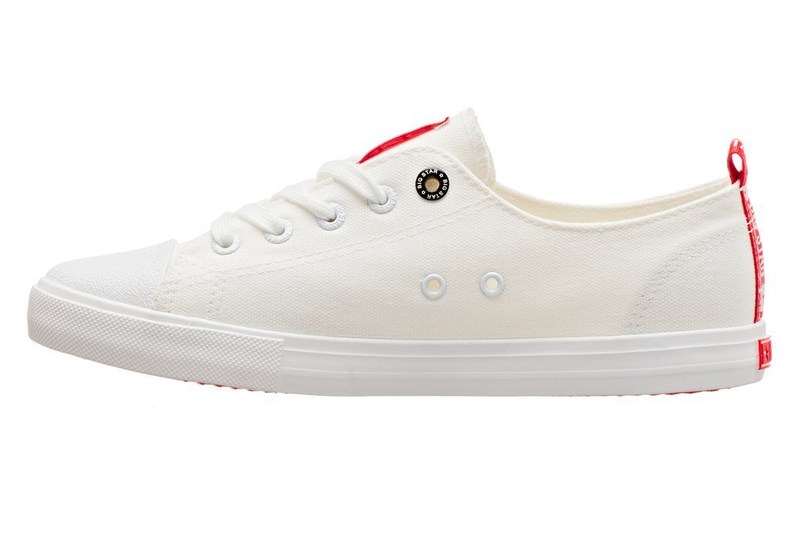 Trampki damskie, buty sportowe Big Star FF274087, białe z czerwonymi elementami