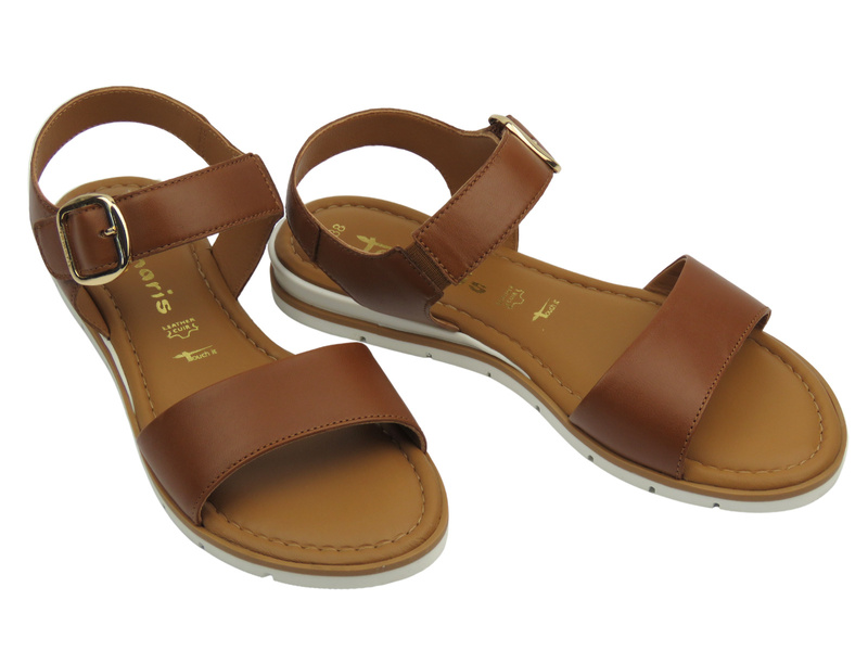 Skórzane sandały damskie brązowe Tamaris 1-28133-44