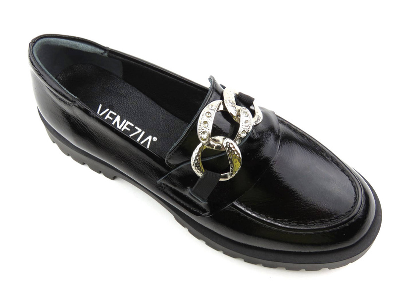 Lordsy damskie ze skóry lakierowanej - VENEZIA 041247R658, czarne