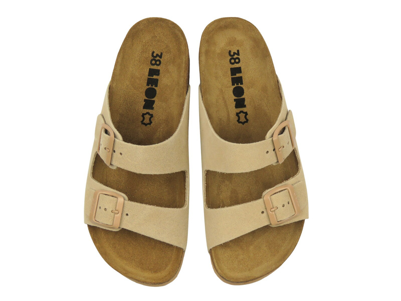 Klapki męskie z klamrą Leon 4010 beżowe