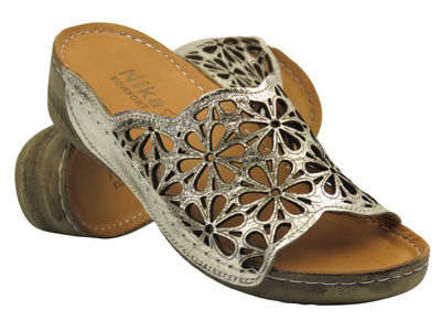 Wygodne klapki damskie na grubej podeszwie złote Nika Komfort H225