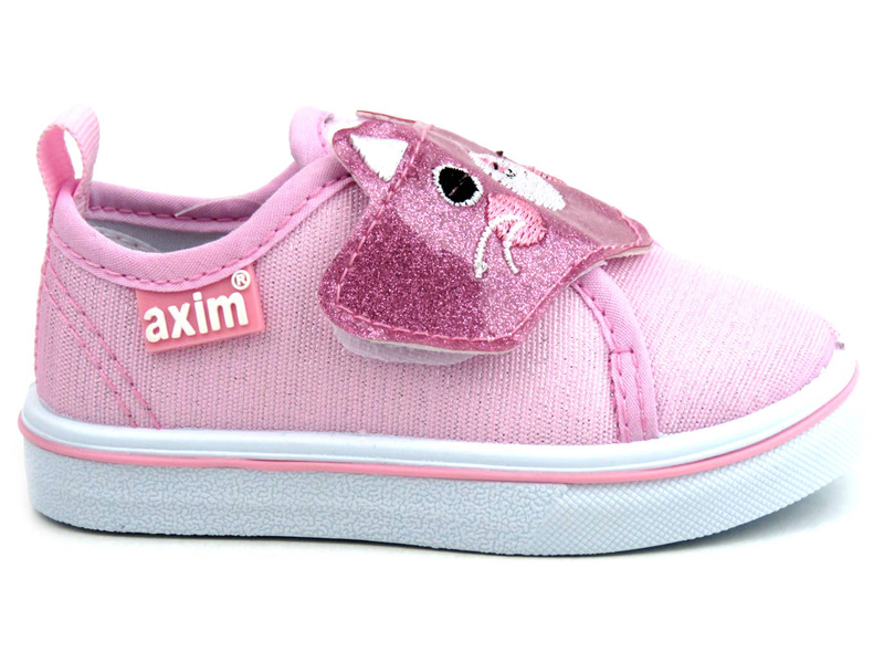 Wygodne trampki dziecięce z kotkiem na cholewce - AXIM 22102, różowe