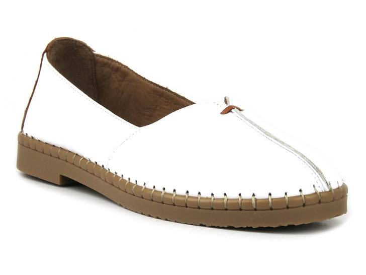 Skórzane półbuty, loafersy damskie - MANITU 840080-03, białe