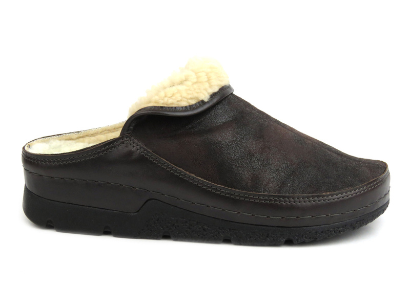 Ciepłe kapcie damskie skórzane- BERKEMANN 01152-491 Remonda, ciemny brąz