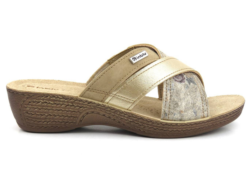 Klapki damskie z trzema paskami - Inblu GL-38, platynowe