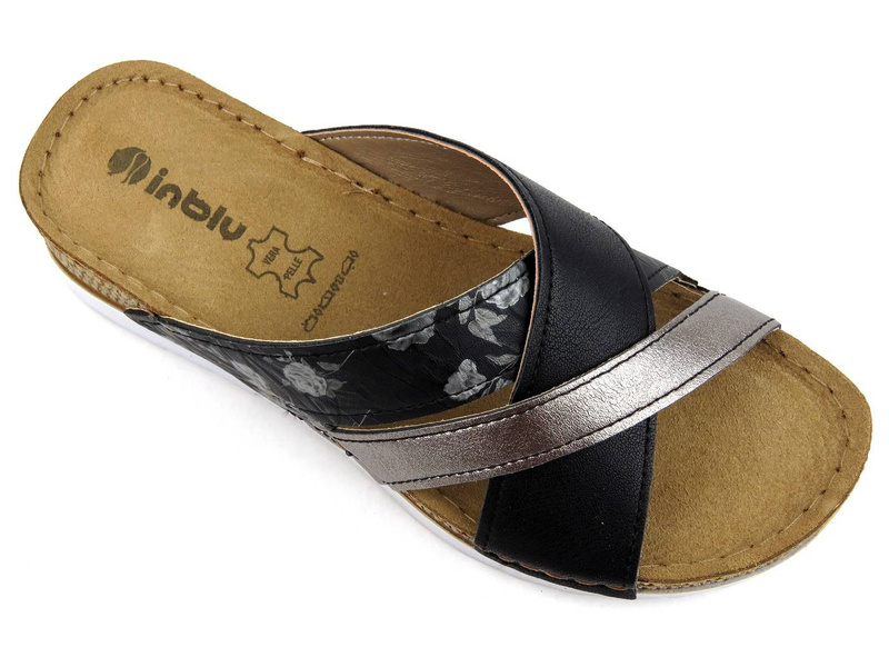 Wygodne klapki ze skórzaną wkładką - INBLU OF-30, czarne