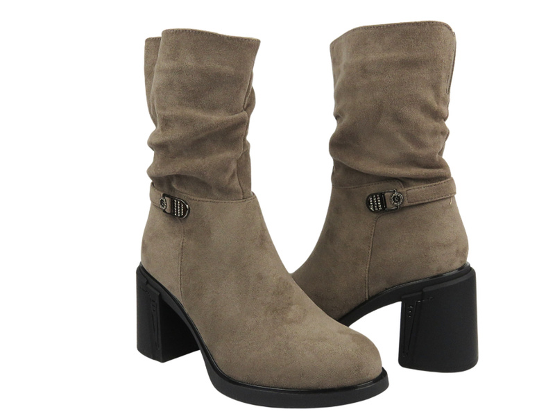 Botki damskie na obcasie khaki Potocki 24-60310