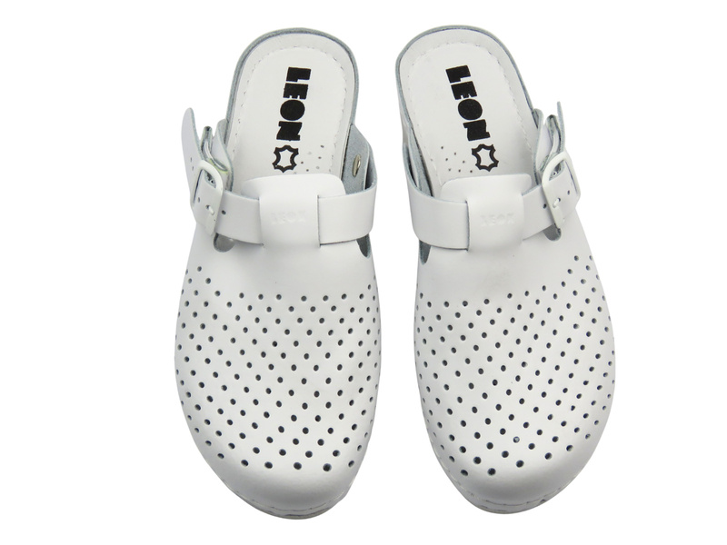 Skórzane Klapki Damskie Leon 1000, białe