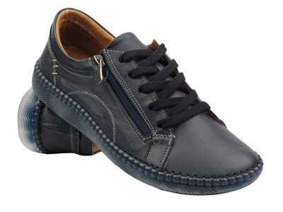 Komfortowe półbuty damskie skórzane - MANITU 850118-05, granatowe