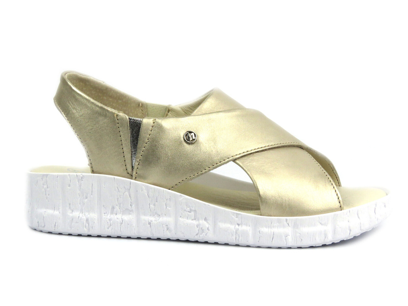 Skórzane sandały damskie na platformie - HELIOS Komfort 132, złote