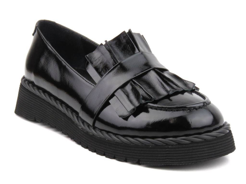 Loafersy damskie z ozdobną cholewką - VENEZIA 1700219R89, czarne