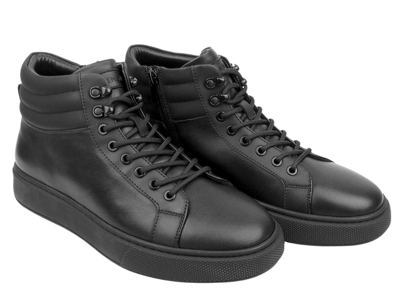 Skórzane Sneakersy Męskie - VENEZIA D13B1R218-1 Czarne Na Zamek