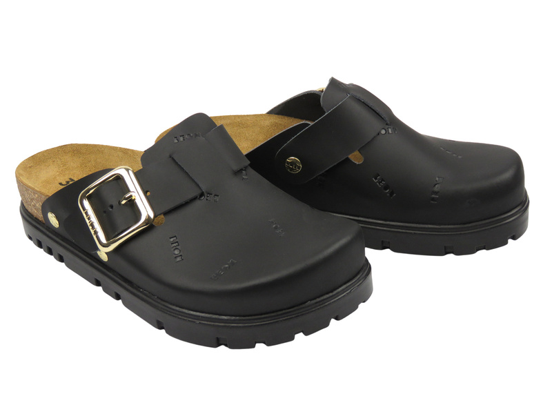 Skórzane klapki damskie z zakrytymi palcami czarne Leon 6000