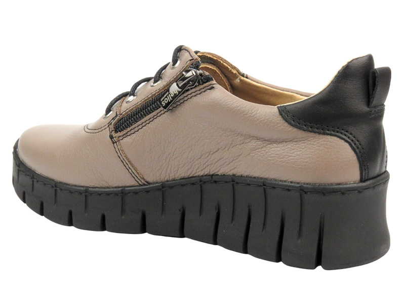 Skórzane półbuty damskie - Helios Komfort 420, khaki