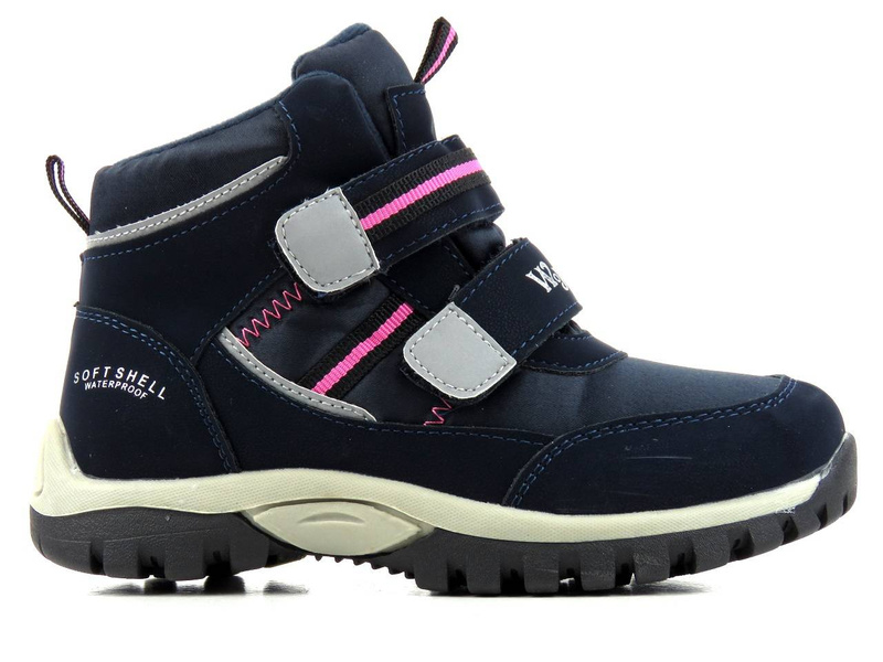 Śniegowce, trzewiki dziecięce zimowe na rzepy - WOJTYŁKO 4Z21037G Softshell, granatowe