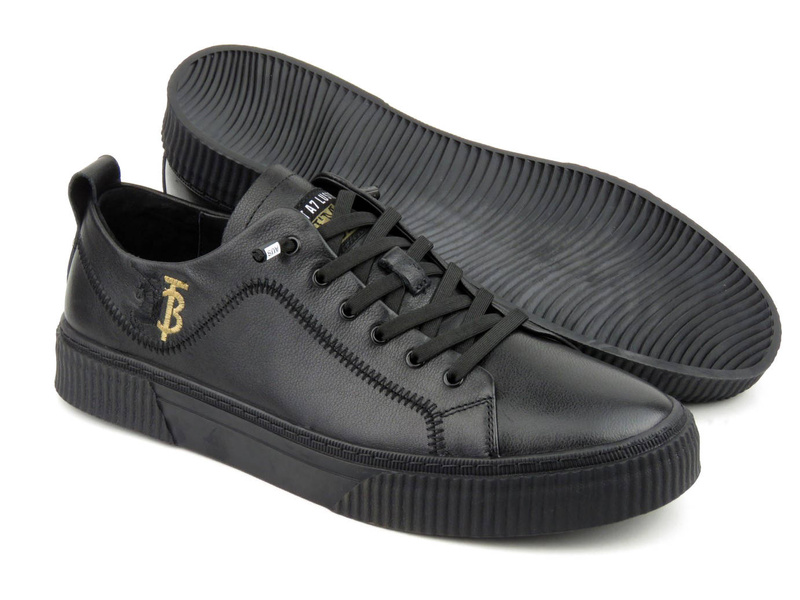 Skórzane sneakersy męskie - JOHN DOUBARE A921-1, czarne