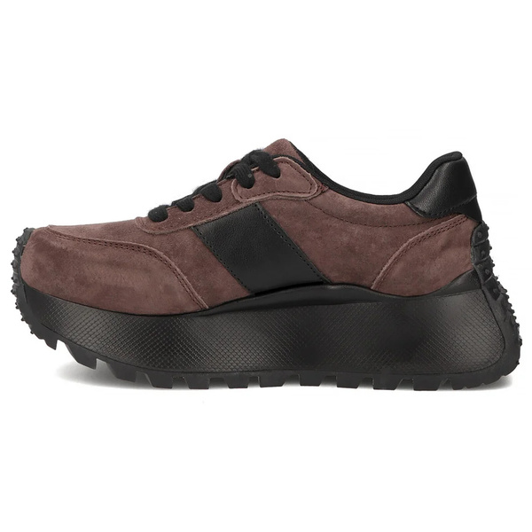 Damskie sneakersy skórzane zamszowe Filippo DP6785/26 ciemnobrązowe – wygodne półbuty na grubej podeszwie