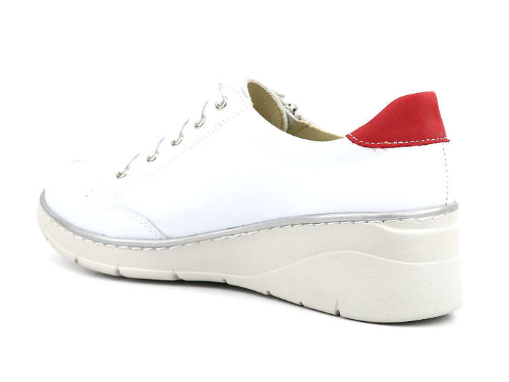 Skórzane półbuty damskie, sneakersy z granatowym zdobieniem - HELIOS Komfort 406, białe 3