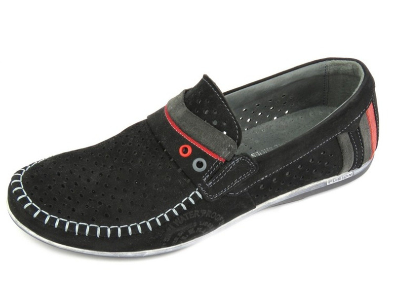 Półbuty, mokasyny męskie ażurowe Lemar 884-6, czarne