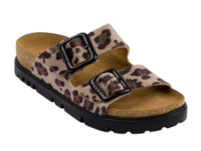 Skórzane klapki damskie z regulowanymi paskami brązowe Leon 6013