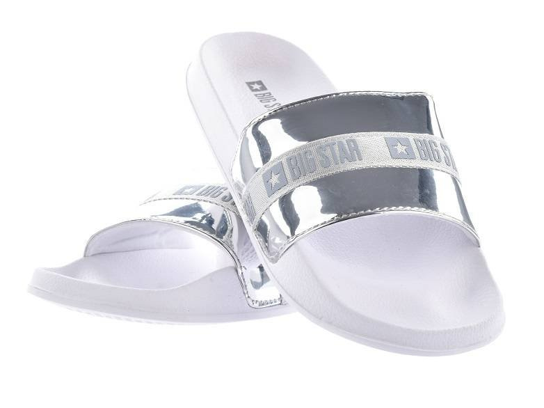 Klapki damskie z efektem holo - BIG STAR HH274A043, srebrne
