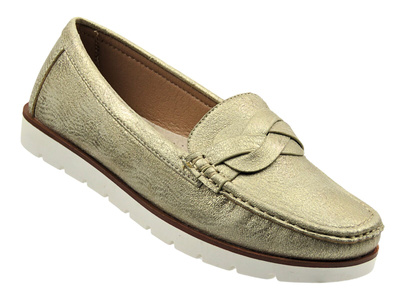 Skórzane mokasyny, półbuty damskie - Vice Versa 834281, złote