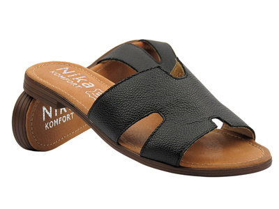Skórzane klapki damskie Nika Komfort 1253, czarne