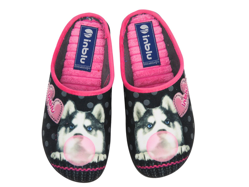 Kapcie damskie z pieskiem czarne Inblu EC-93