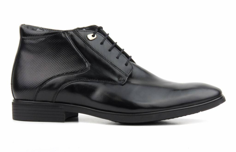 Skórzane trzewiki męskie eleganckie - Conhpol 5289, czarne