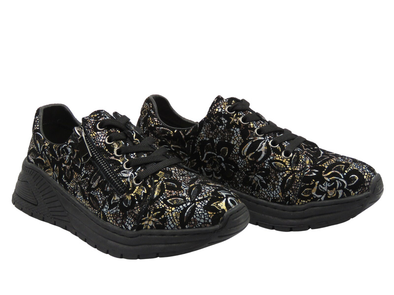 Skórzane półbuty damskie czarno-złote Nika Komfort H-233