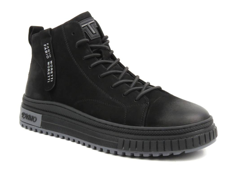 Skórzane sneakersy, trzewiki męskie za kostkę - Fabio Moretti N2735-1-1, czarne