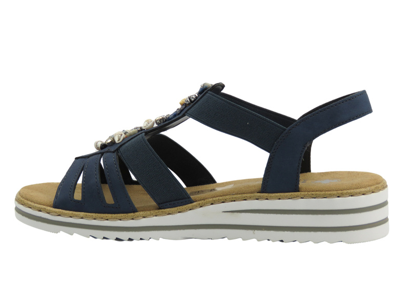 Sandały damskie Rieker V0649-14, niebieskie skórzane lekkie stylowe przewiewne