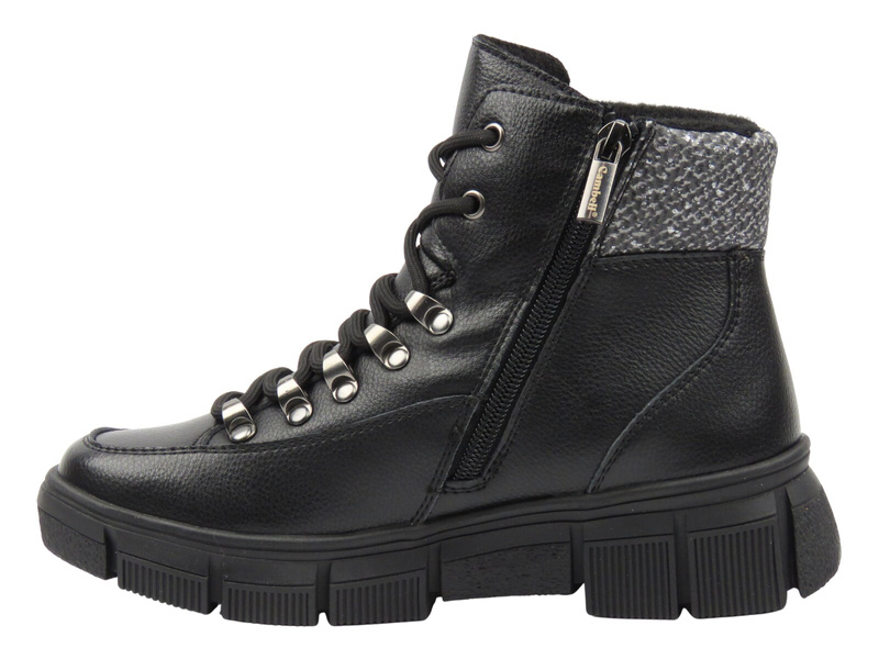 Skórzane trapery, botki damskie czarne Cambell 25-19346