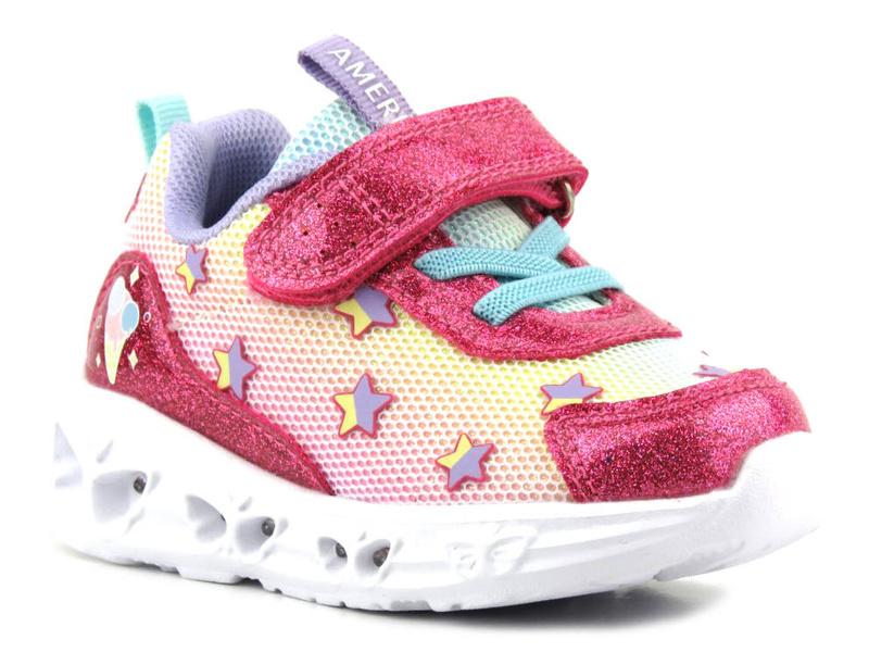 Buty dziecięce sportowe ze świecącą podeszwą - American Club ES134/23, ciemnoróżowe