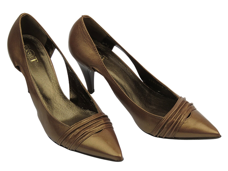 Skórzane czółenka damskie na szpilce - Eksbut 17-0648, brązowe