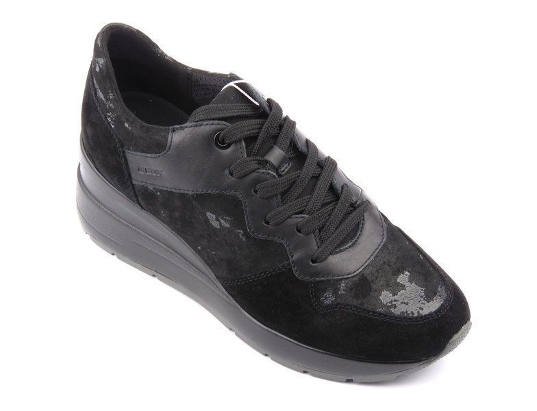 Sneakersy damskie na koturnie - Geox D828LC, czarne moro