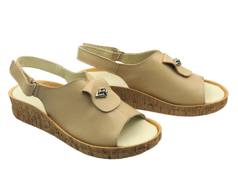 Sandały damskie skórzane ecru Helios Komfort 140
