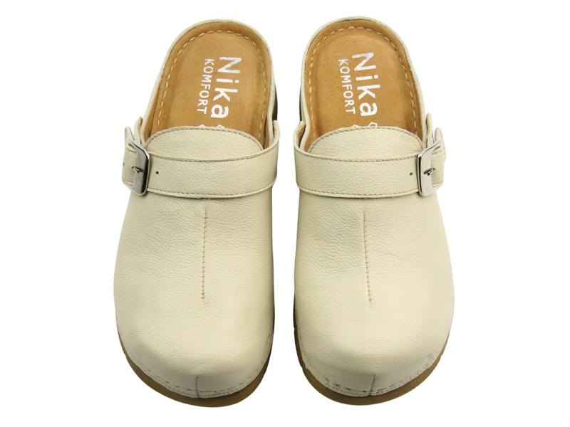 Wygodne klapki, chodaki damskie na grubej podeszwie - Nika Komfort 1395, beżowe