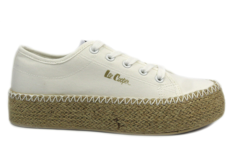 Trampki damskie z plecioną podeszwą- LEE COOPER LCW-24-44-2410L, białe
