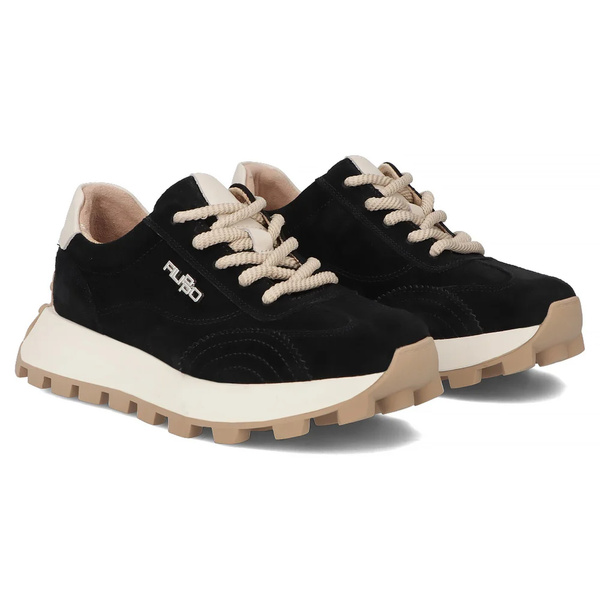 Wygodne sneakersy damskie ze skóry naturalnej zamszowej na platformie Filippo DP7498/26, czarne