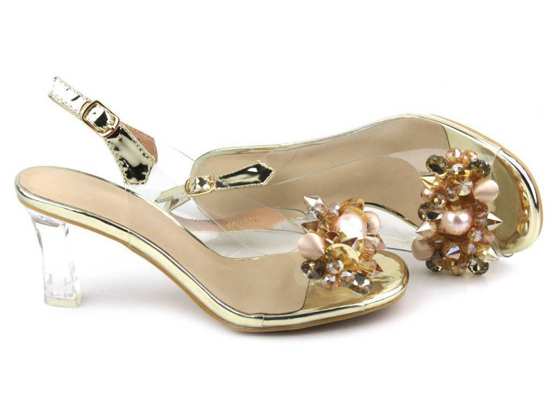 Sandały damskie z transparentną cholewką - S. Barski X951-K, złote