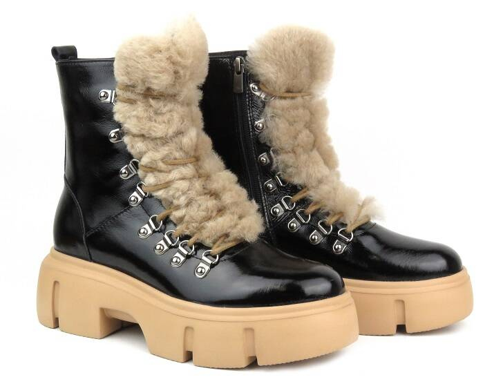 Botki skórzane trapery damskie - VENEZIA 4332, czarne