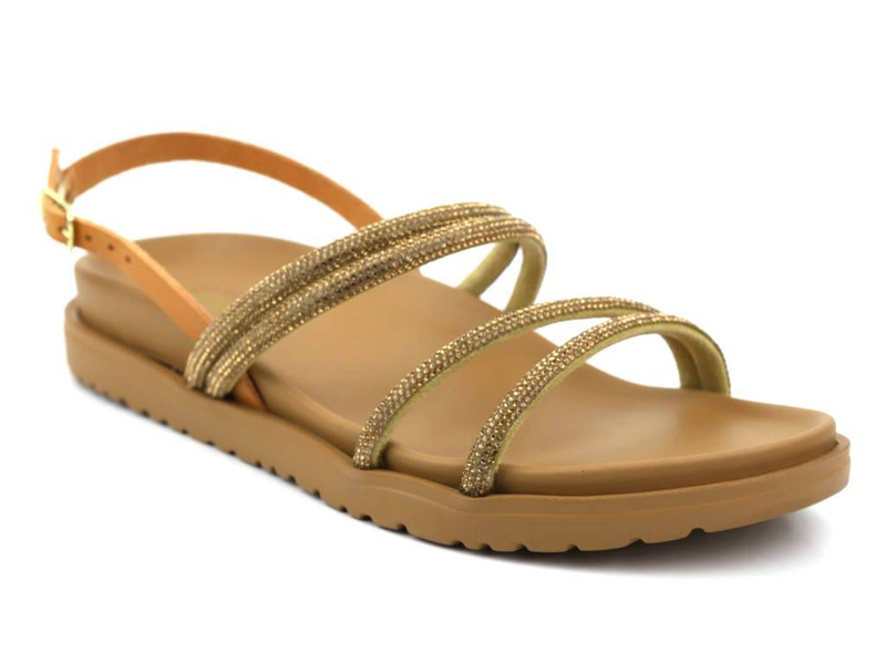 Sandały damskie z błyszczącymi paskami - VENEZIA 1792, brązowe