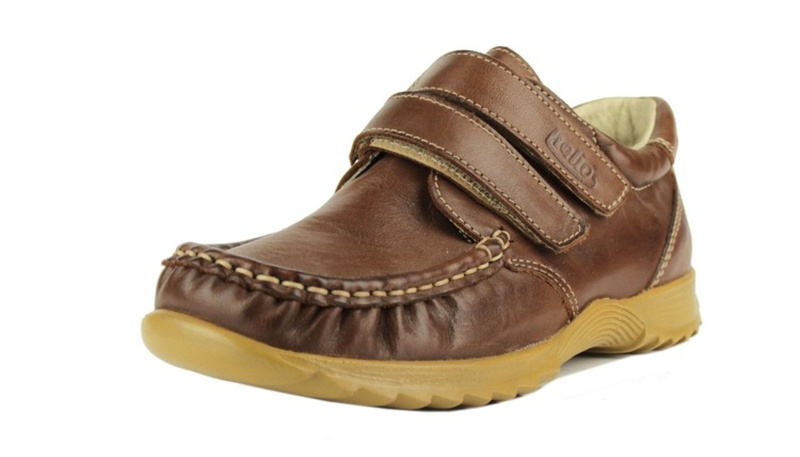 Skórzane półbuty dziecięce chłopięce na rzep - Helios 426, brązowe