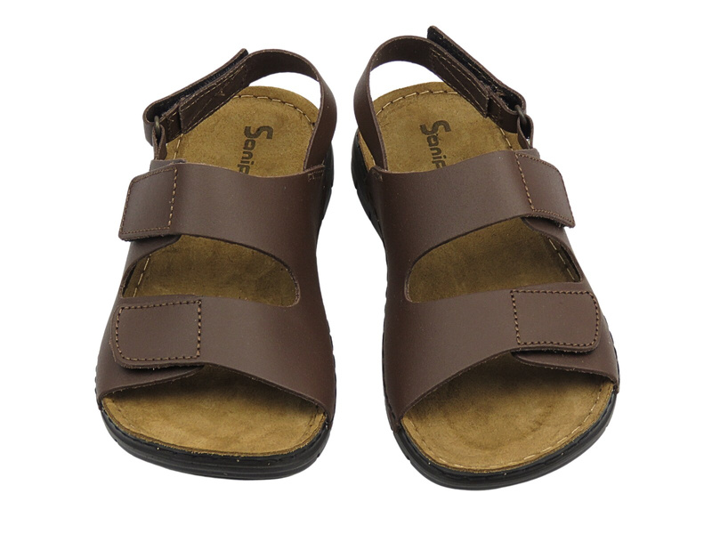 Sandały męskie na rzepy ciemnobrązowe Sanipur DT-04